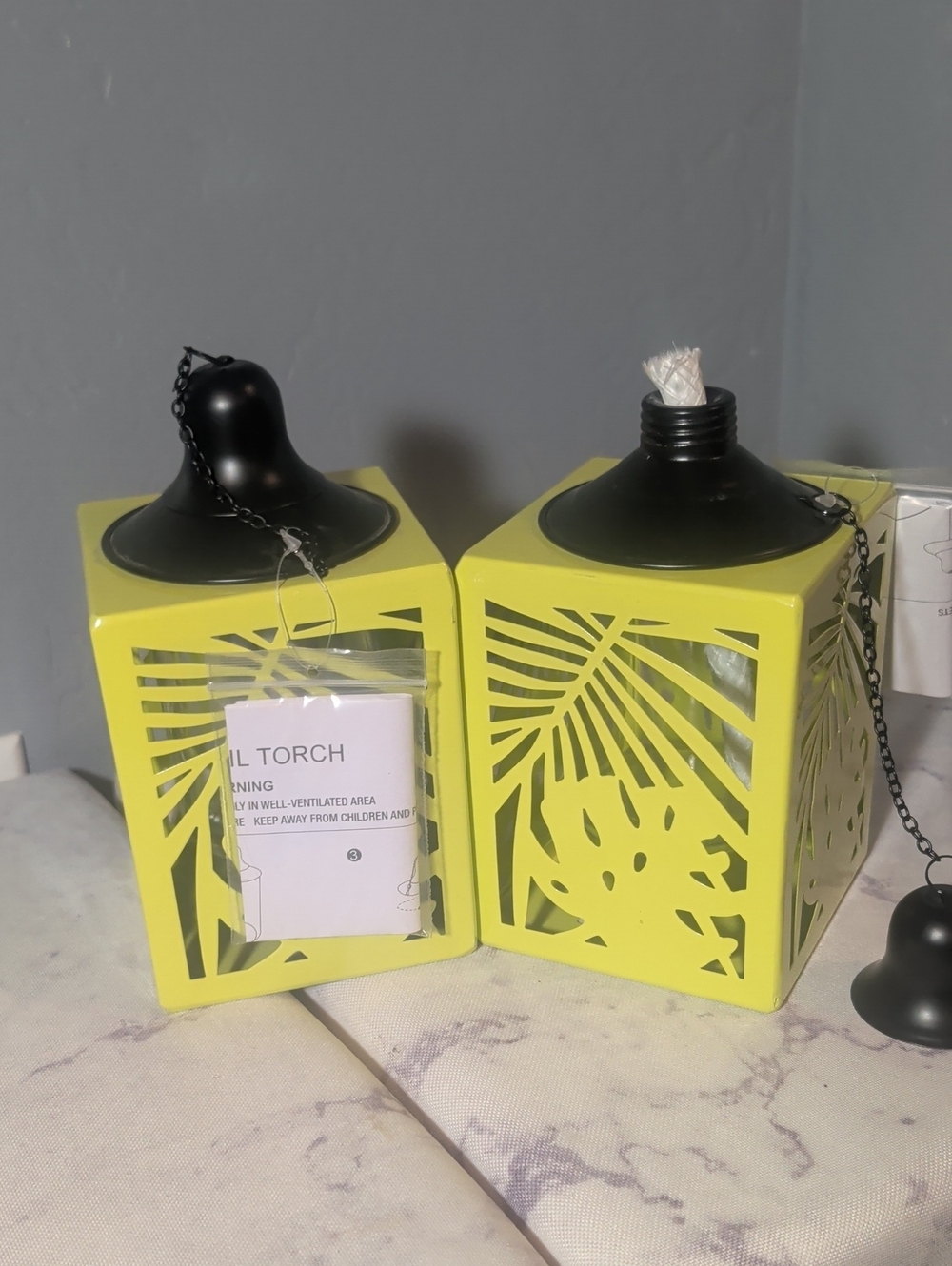 Decorative Lime Green Metal Lantern with Tropical Cutouts